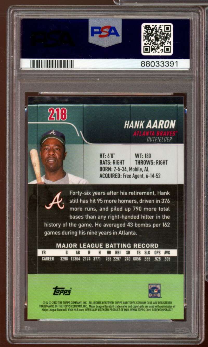 Hank Aaron w/Willie Mays Card 2022 Topps Stadium Club Chrome #218 PSA 10 Image 2