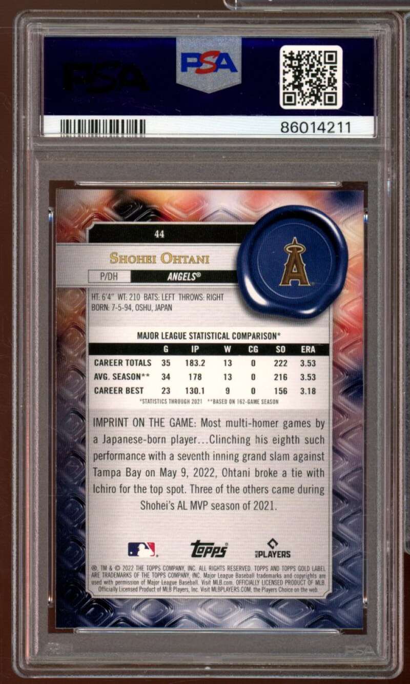 Shohei Ohtani Card 2022 Topps Gold Label Class 2 Blue (pop 3) #44 PSA 9 Image 2