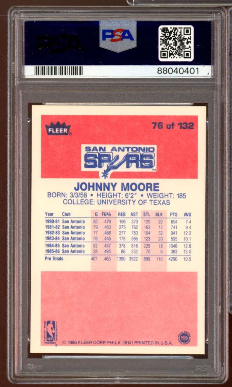 Johnny Moore Card 1986-87 Fleer #76 PSA 8.5 Image 2