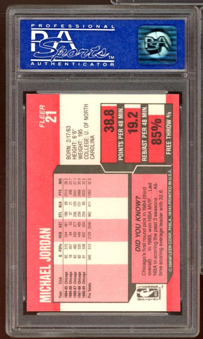 Michael Jordan Card 1989-90 Fleer #21 PSA 9 Image 2