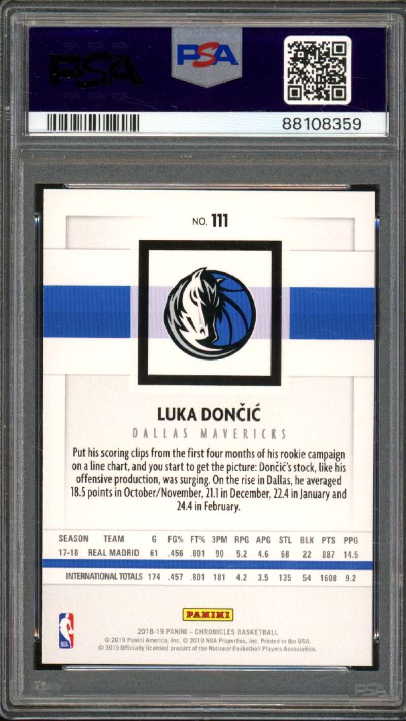 Luka Doncic Rookie Card 2018-19 Panini Chronicles #111 PSA 10 Image 2