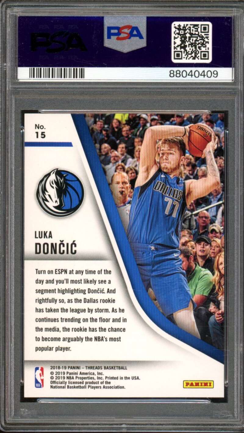 Luka Doncic Rookie Card 2018-19 Panini Threads Our Time #15 PSA 10 Image 2