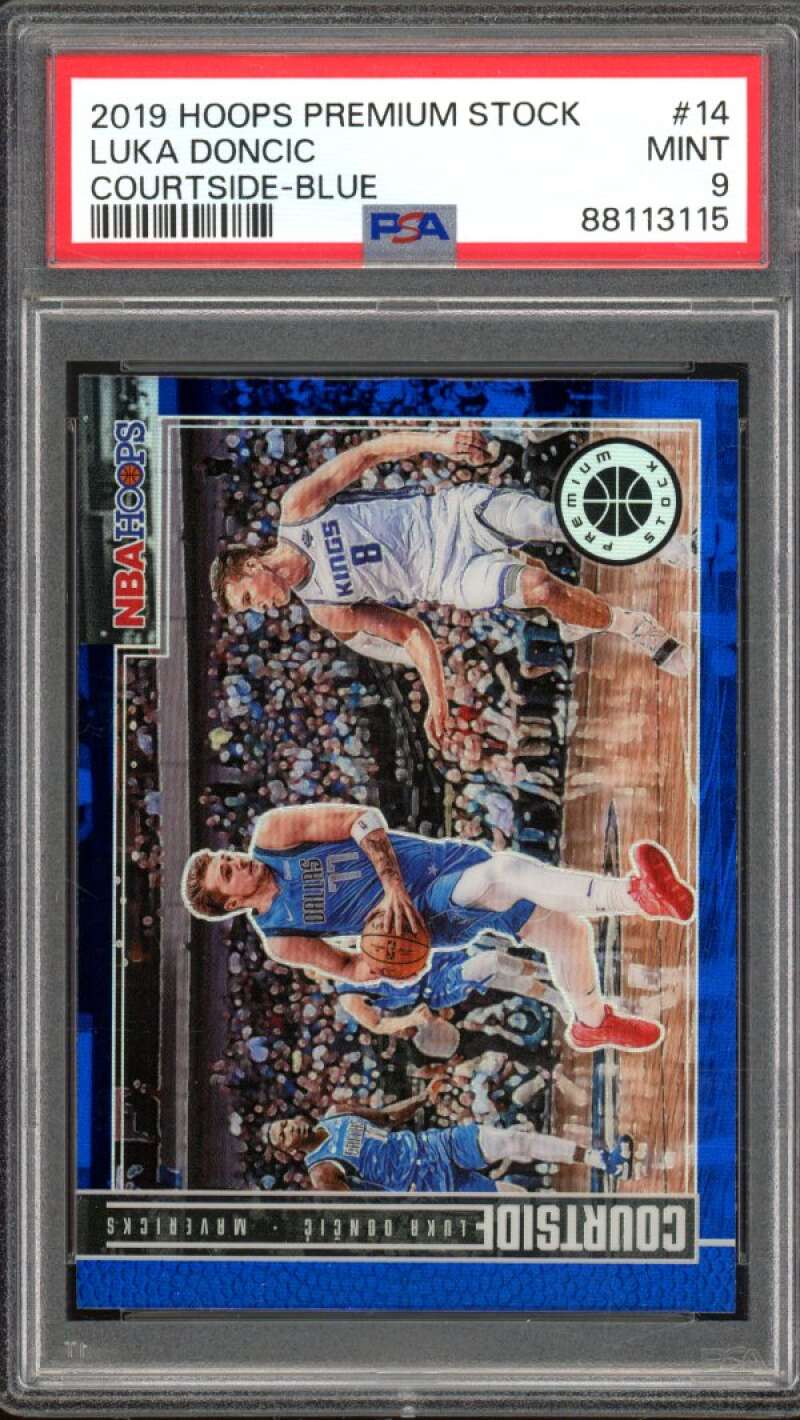 Luka Doncic Card 2019-20 Hoops Premium Stock Courtside Blue #14 PSA 9 Image 1