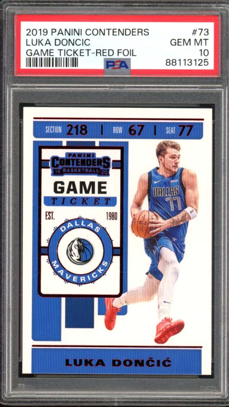 Luka Doncic Card 2019-20 Panini Contenders Game Ticket Red Foil #73 PSA 10 Image 1