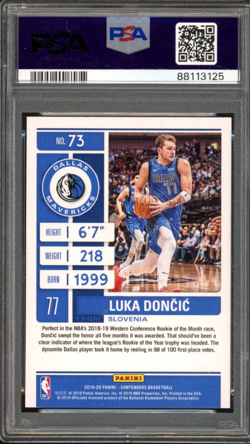 Luka Doncic Card 2019-20 Panini Contenders Game Ticket Red Foil #73 PSA 10 Image 2