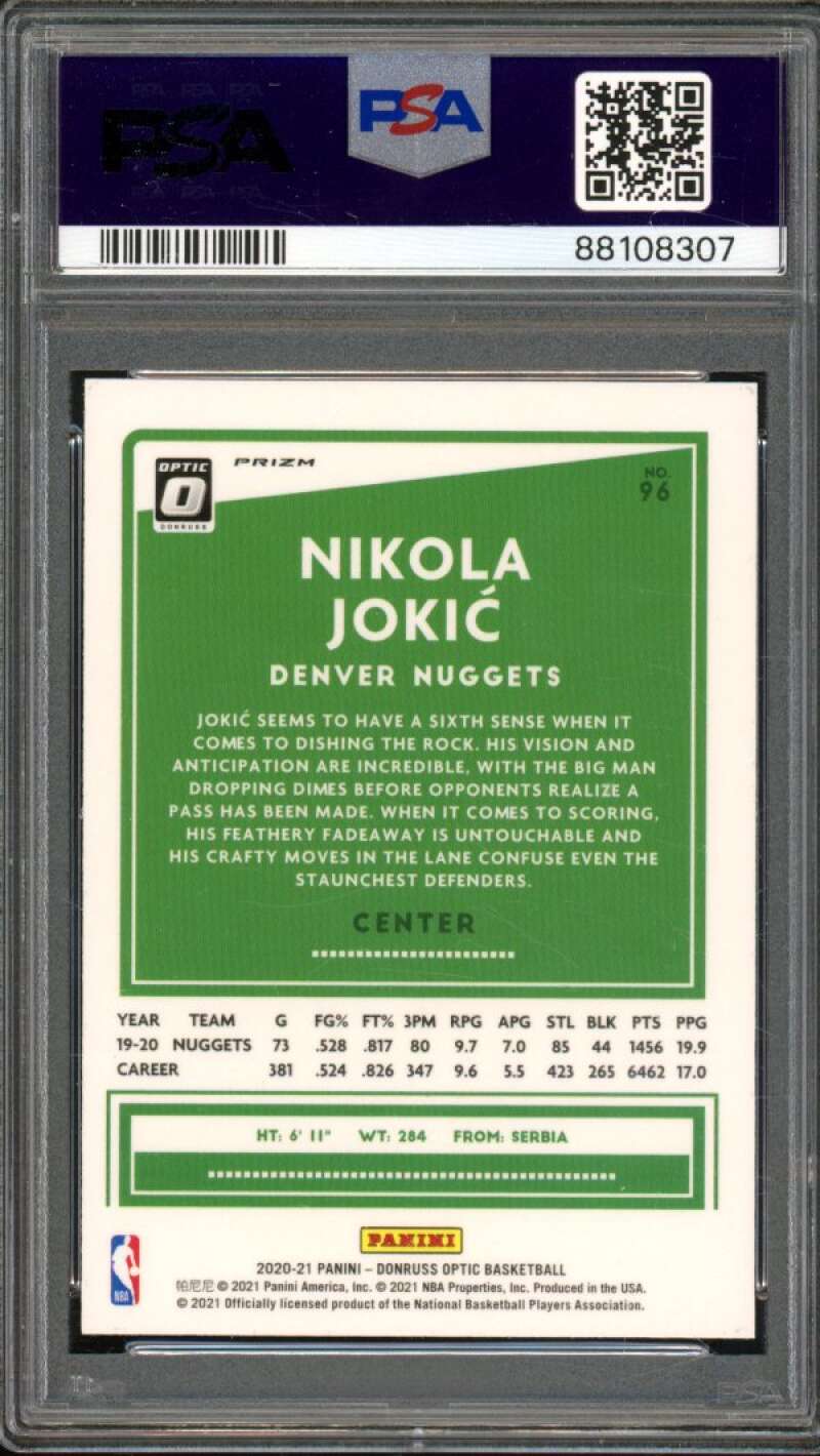 Nikola Jokic Card 2020-21 Donruss Optic #96 PSA 9 Image 2