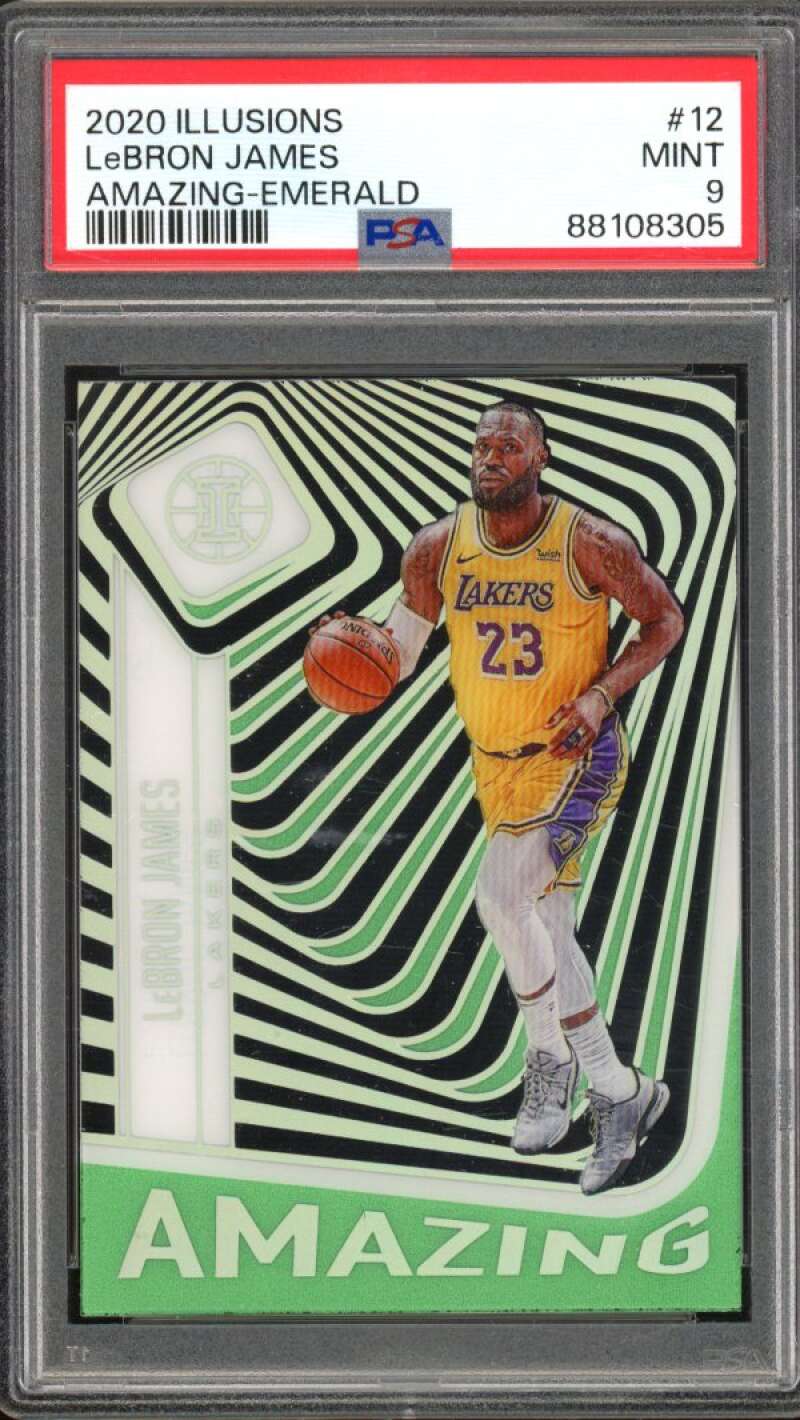 LeBron James Card 2020-21 Illusions Amazing Emerald #12 PSA 9 Image 1