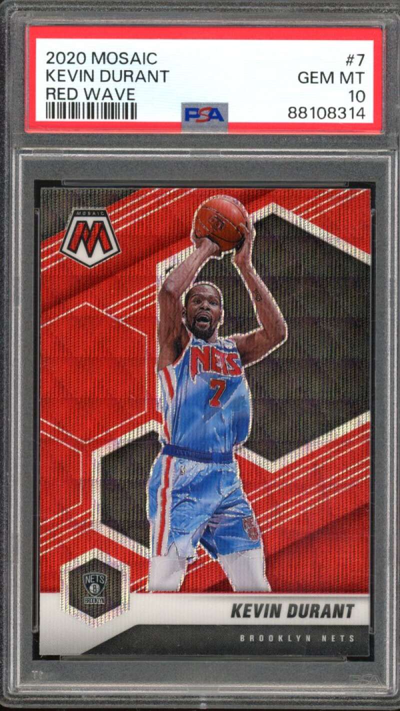 Kevin Durant Card 2020-21 Mosaic Red Wave (pop 3) #7 PSA 10 Image 1