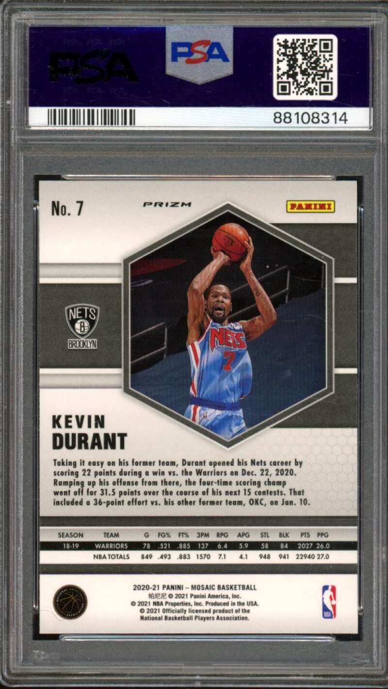 Kevin Durant Card 2020-21 Mosaic Red Wave (pop 3) #7 PSA 10 Image 2