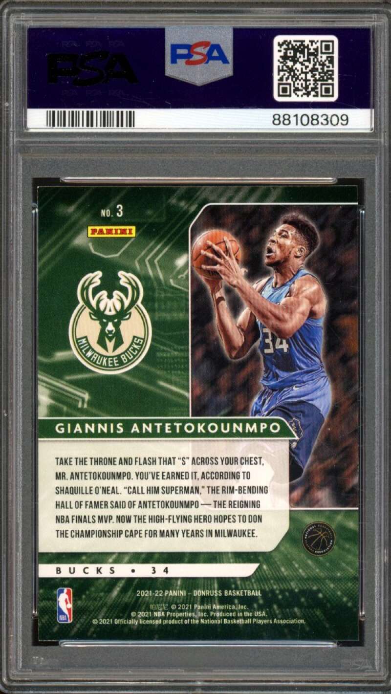 Giannis Antetokounmpo 2021-22 Donruss Power in Paint Holo Teal Laser #3 PSA 9 Image 2