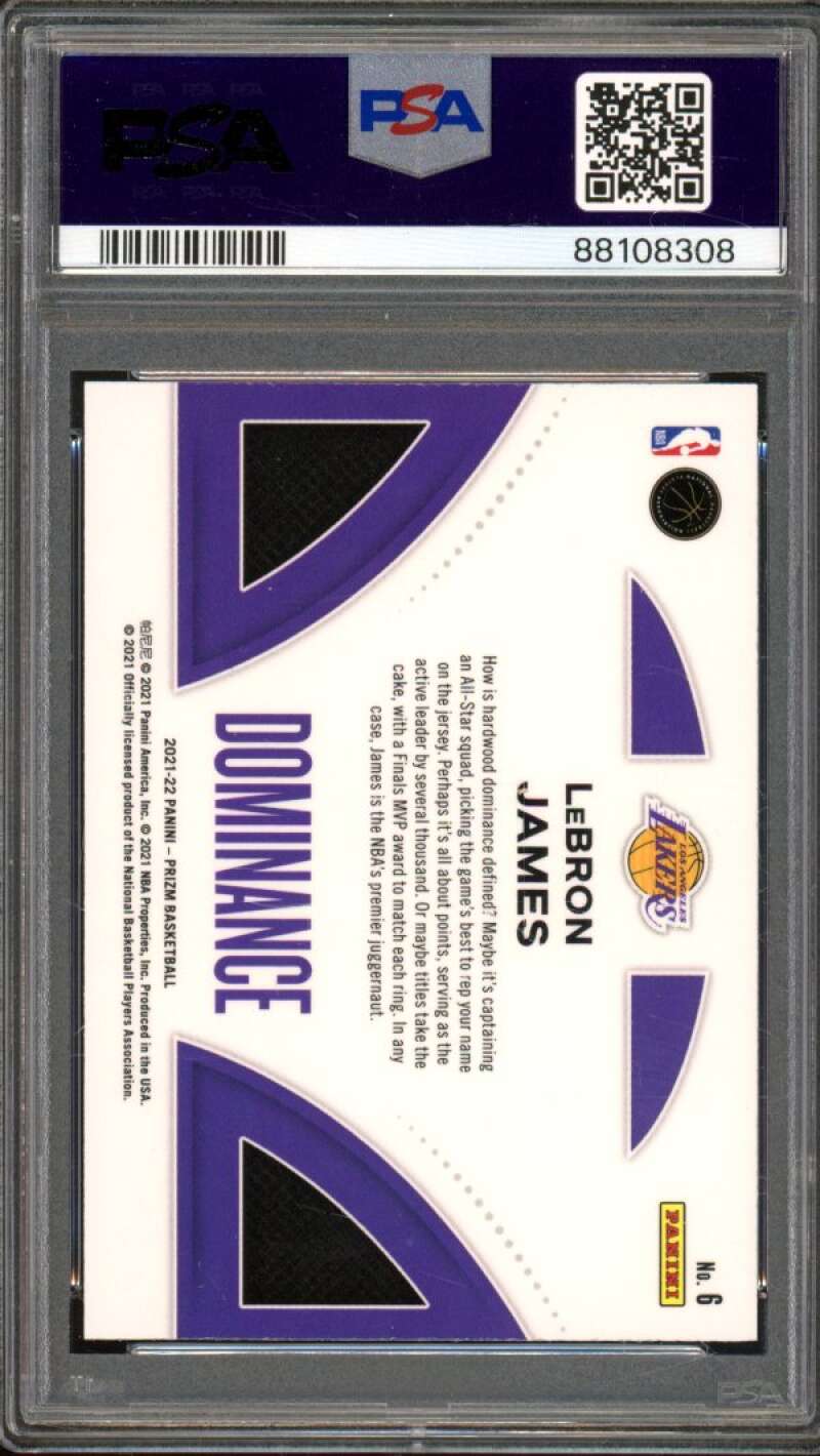 LeBron James Card 2021-22 Prizm Dominance #6 PSA 10 Image 2