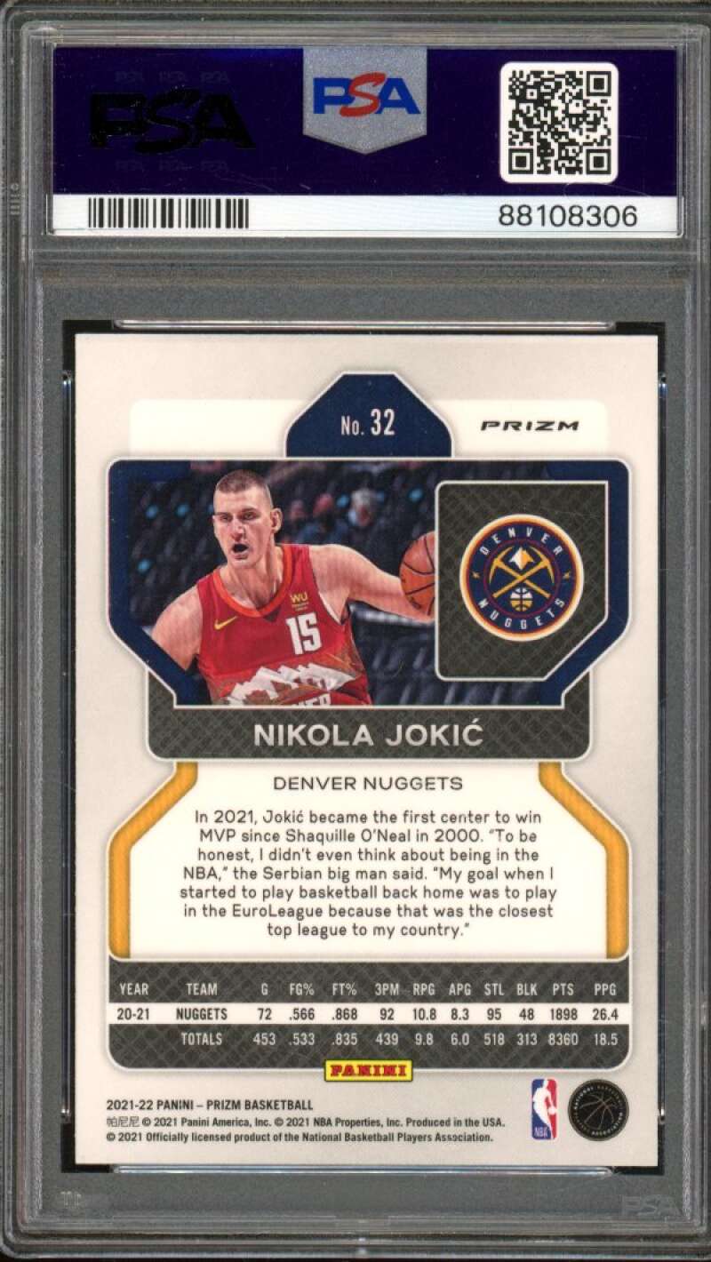 Nikola Jokic Card 2021-22 Prizm #32 PSA 10 Image 2