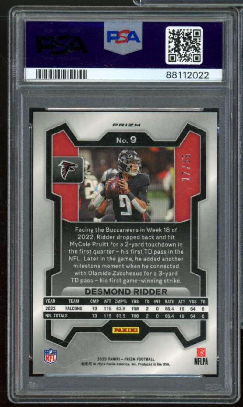 Desmond Ridder Card 2023 Prizm Red (pop 1) #9 PSA 9 Image 2