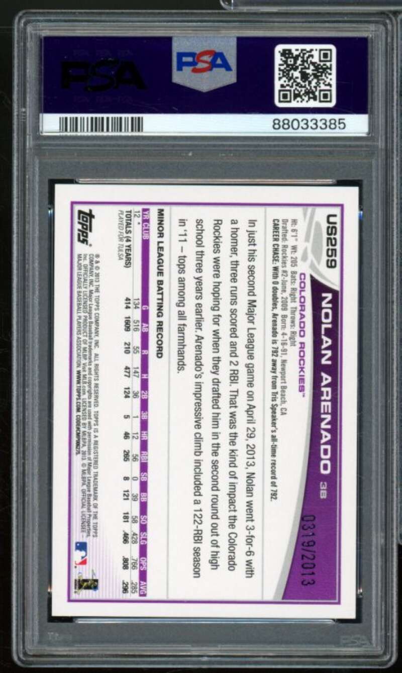 Nolan Arenado Rookie Card 2013 Topps Update Gold #US259 PSA 9 Image 2