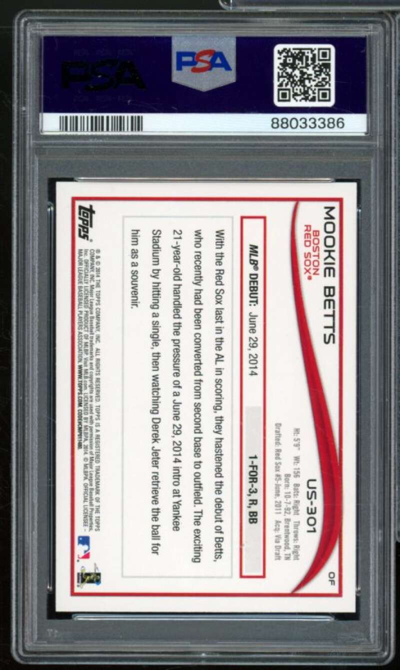 Mookie Betts Rookie Card 2014 Topps Update Target Red #US-301 PSA 9 Image 2