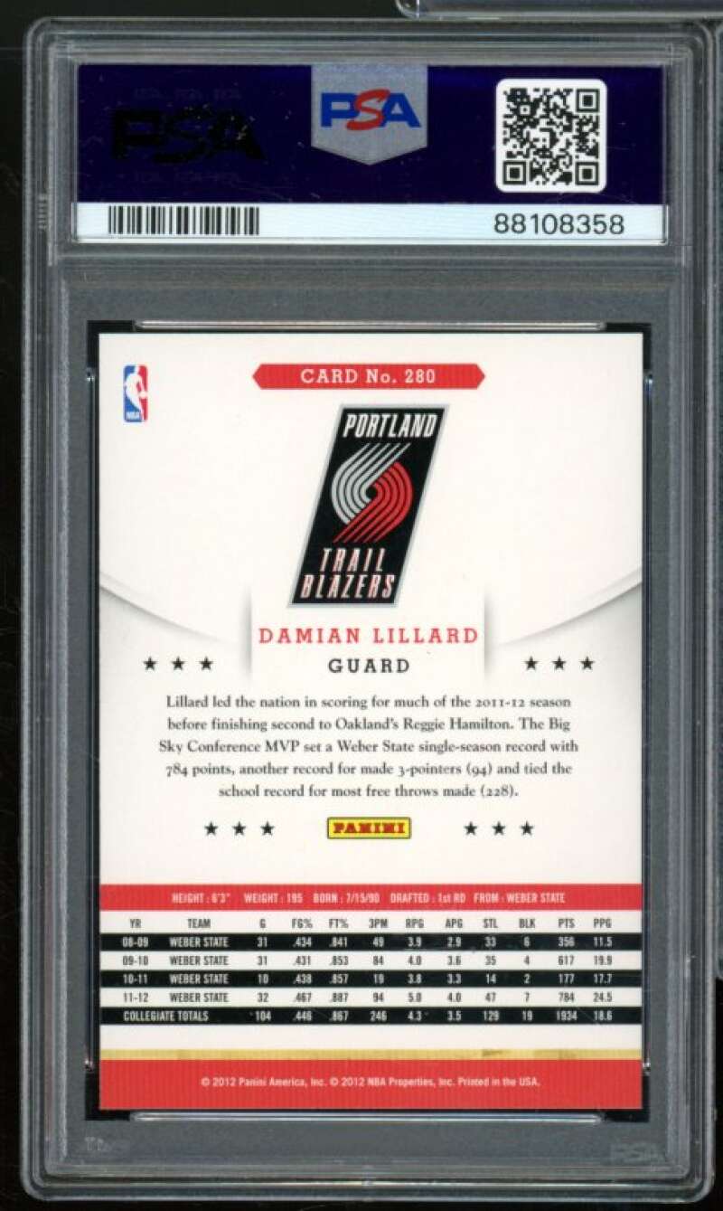 Damian Lillard Rookie Card 2012-13 Hoops #280 PSA 10 Image 2