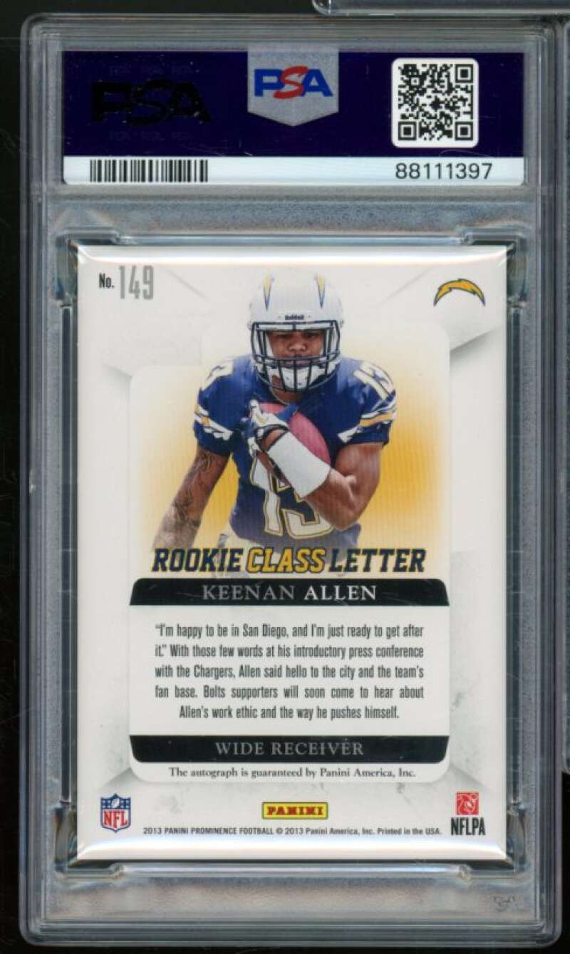 Keenan Allen Rookie 2013 Panini Prominence Rookie Letter Autograph #149 PSA 10 Image 2