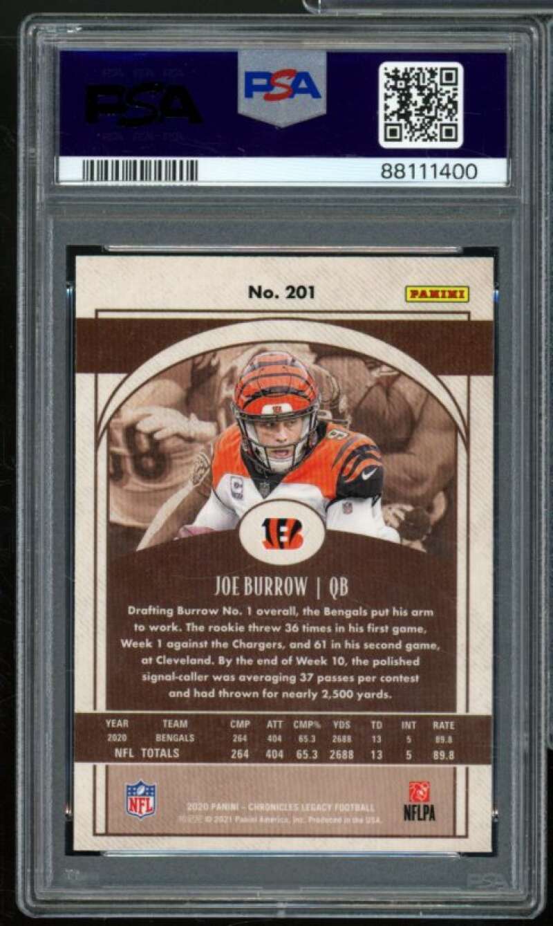 Joe Burrow Rookie Card 2020 Panini Chronicles Legacy #201 PSA 8 Image 2