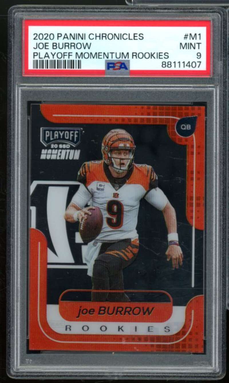 Joe Burrow Rookie Card 2020 Panini Chronicles Playoff Momentum Rookies #M1 PSA 9 Image 1