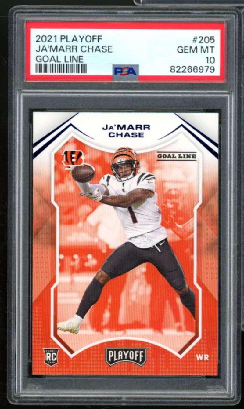 Ja'Marr Chase Rookie Card 2021 Playoff Goal Line #205 PSA 10 Image 1