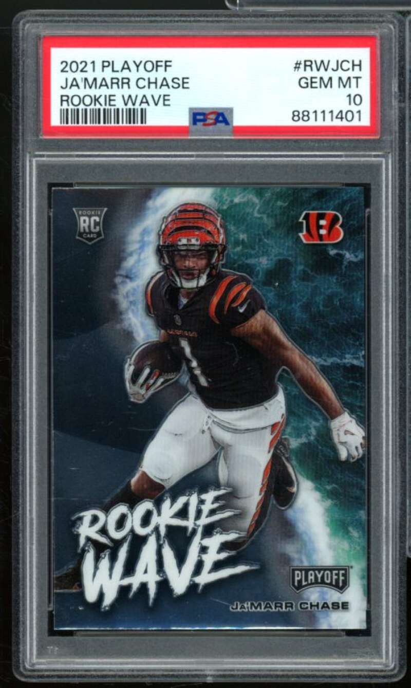 Ja'Marr Chase Rookie Card 2021 Playoff Rookie Wave #RWJCH PSA 10 Image 1