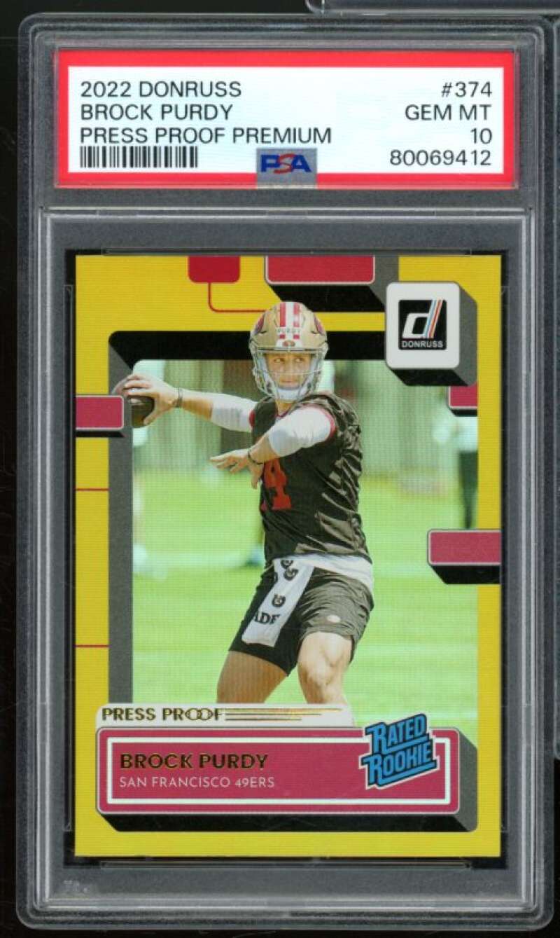 Brock Purdy Rookie Card 2022 Donruss Press Proof Premium #374 PSA 10 Image 1