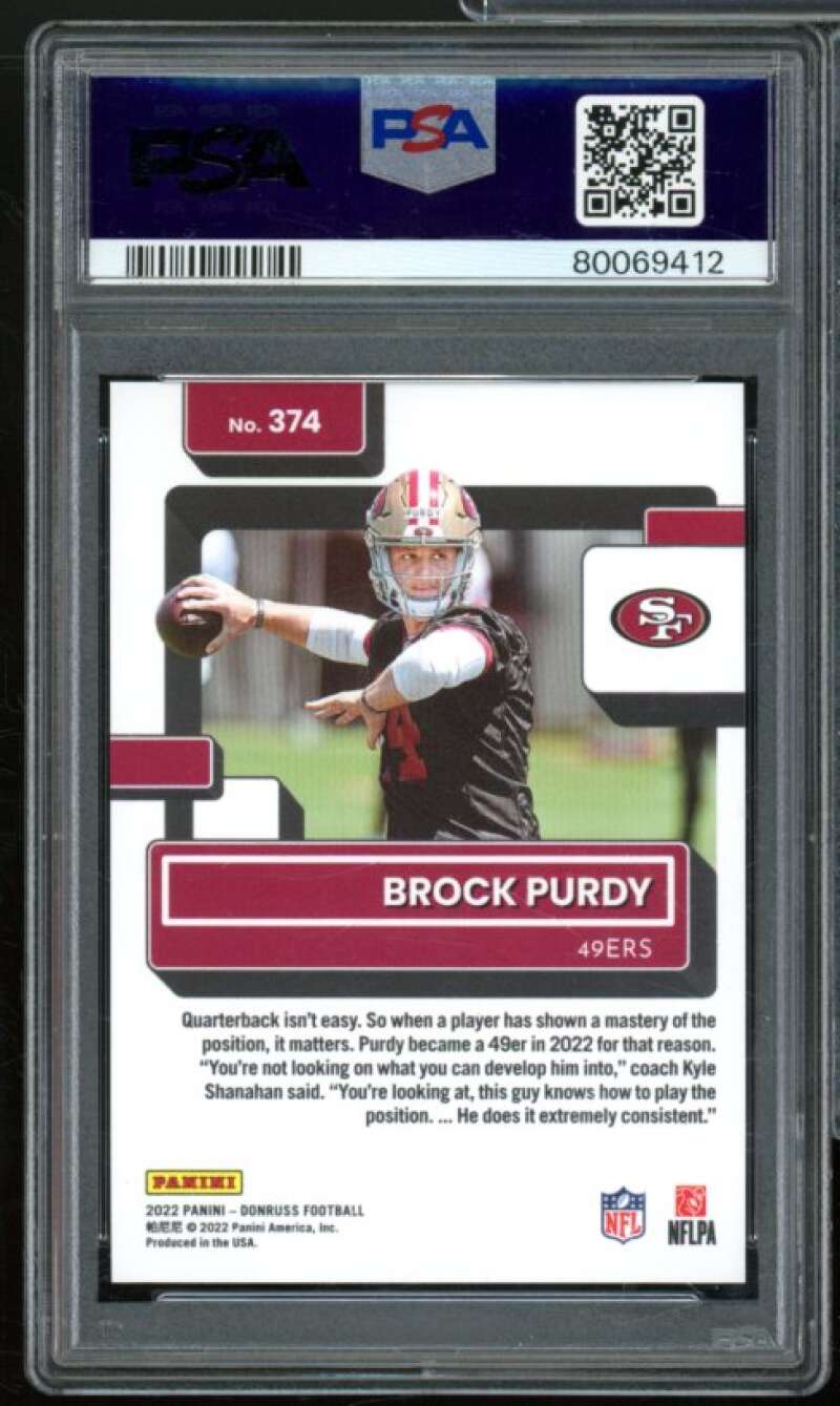 Brock Purdy Rookie Card 2022 Donruss Press Proof Premium #374 PSA 10 Image 2