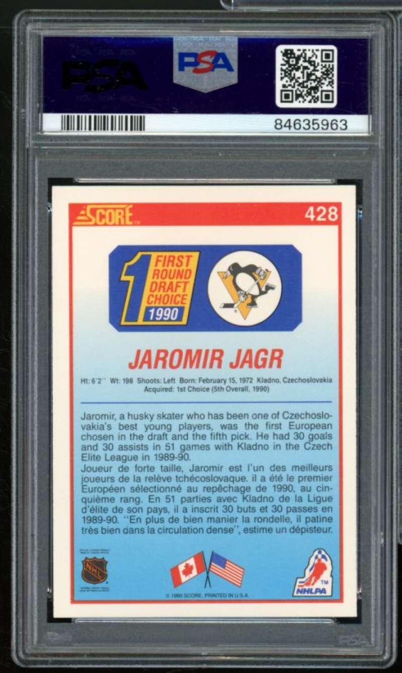 Jaromir Jagr Rookie Card 1990-91 Score Canadian #428 PSA 6 Image 2
