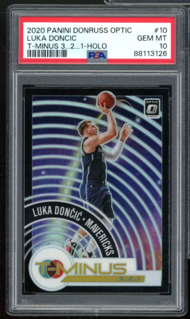 Luka Doncic Card 2020-21 Panini Donruss Optic T-Minus 3 2 1-Holo #10 PSA 10 Image 1