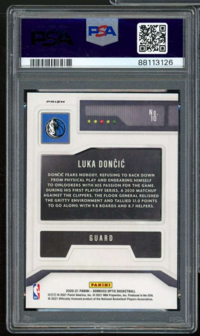 Luka Doncic Card 2020-21 Panini Donruss Optic T-Minus 3 2 1-Holo #10 PSA 10 Image 2