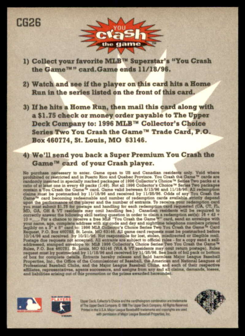 Ken Griffey Jr. Card 1996 Collector's Choice Crash the Game #CG26  Image 2