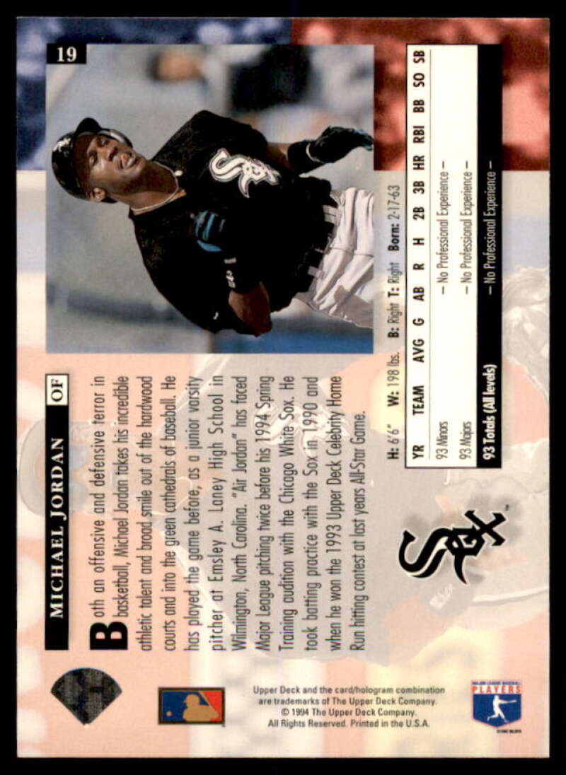 Michael Jordan Baseball Rookie Card 1994 Upper Deck #19  Image 2