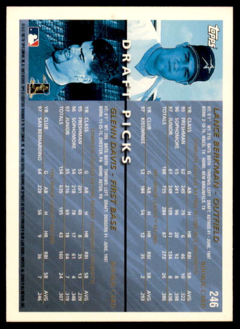 Lance Berkman/G.Davis Rookie Card 1998 Topps #246  Image 2