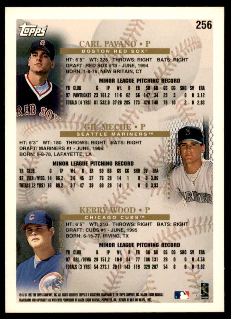 Kerry Wood/Pavano/Meche Rookie Card 1998 Topps #256  Image 2