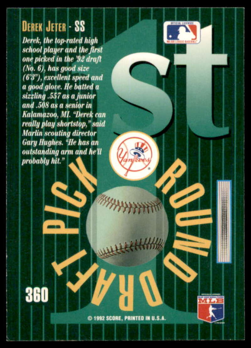 Derek Jeter Rookie Card 1993 Select #360  Image 2