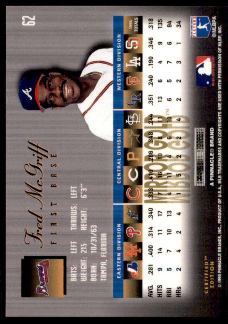 Fred McGriff Card 1995 Select Certified Mirror Gold #62  Image 2