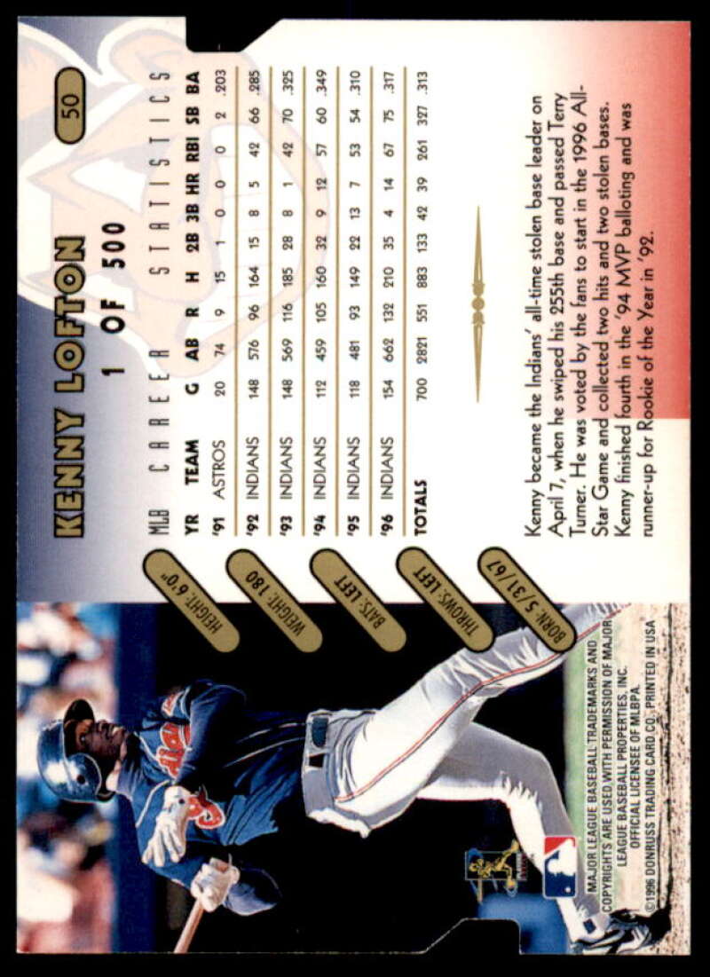 Kenny Lofton Card 1997 Donruss Gold Press Proofs #50  Image 2