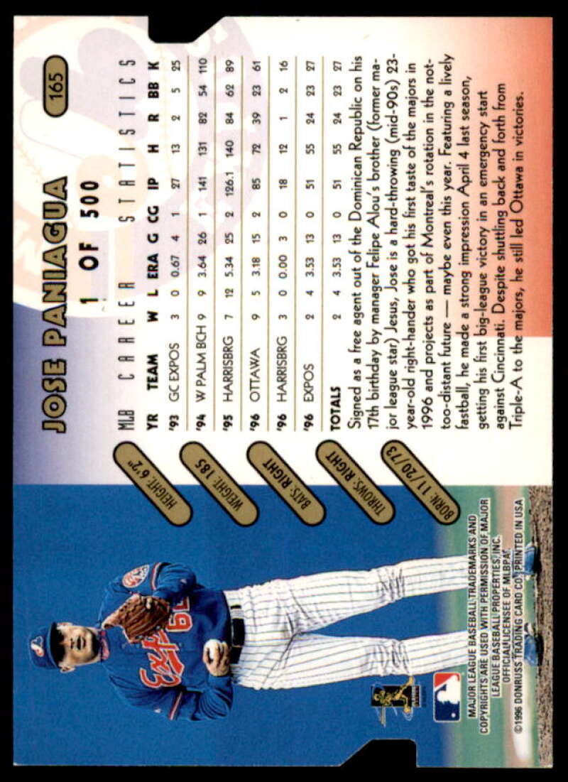 Jose Paniagua Card 1997 Donruss Gold Press Proofs #165  Image 2