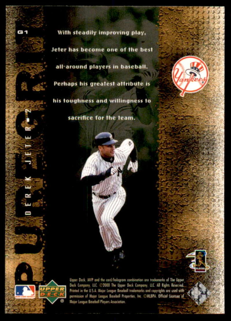 Derek Jeter Card 2000 Upper Deck MVP Pure Grit #G1  Image 2
