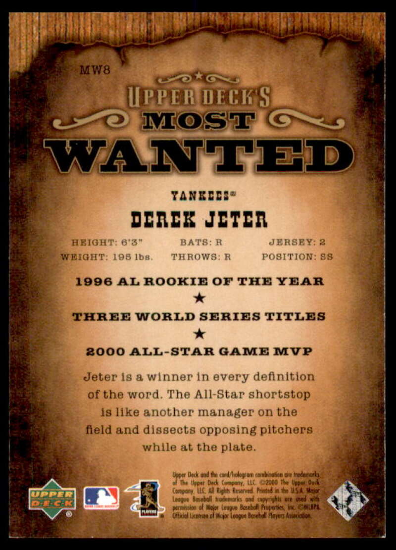 Derek Jeter Card 2001 Upper Deck UD's Most Wanted #MW8  Image 2