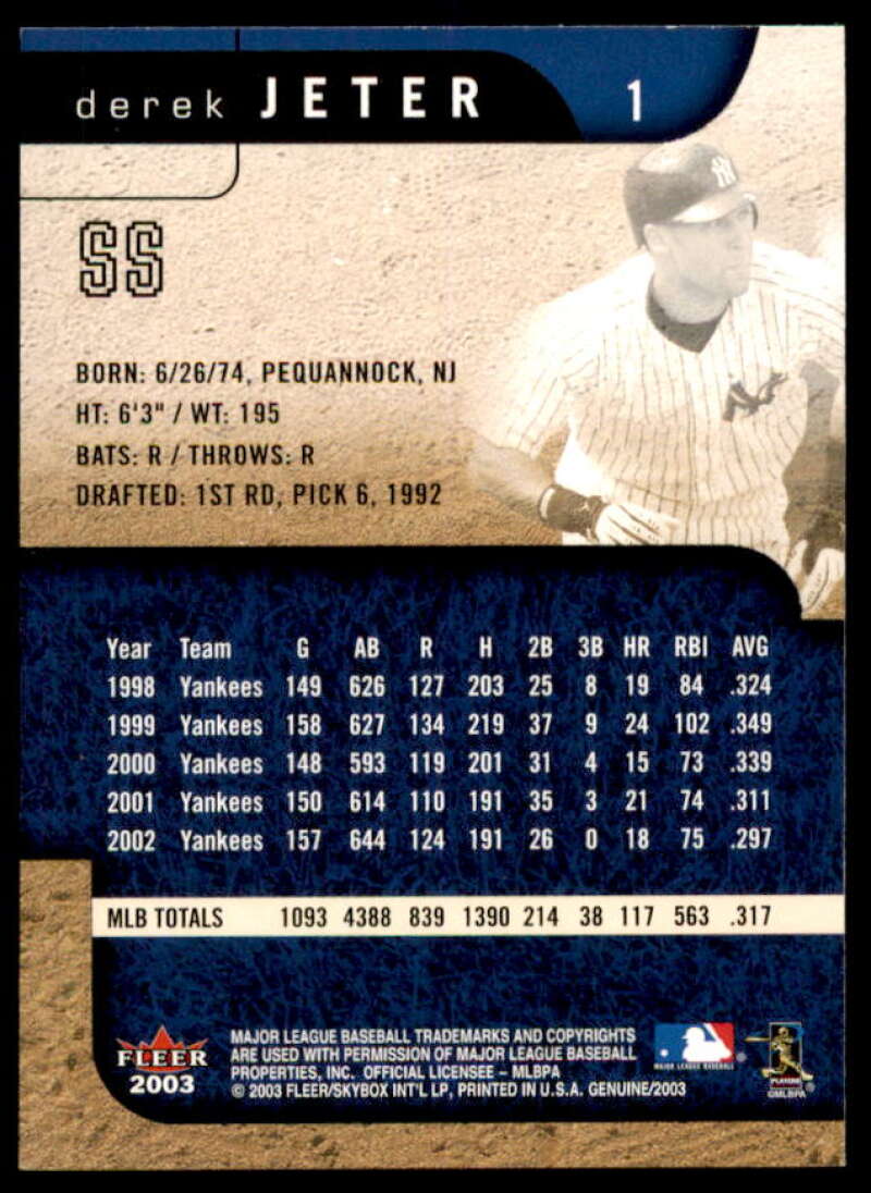 Derek Jeter Card 2003 Fleer Genuine #1  Image 2
