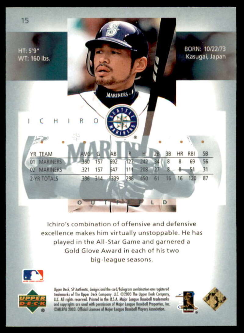 Ichiro Suzuki Card 2003 SP Authentic #15  Image 2