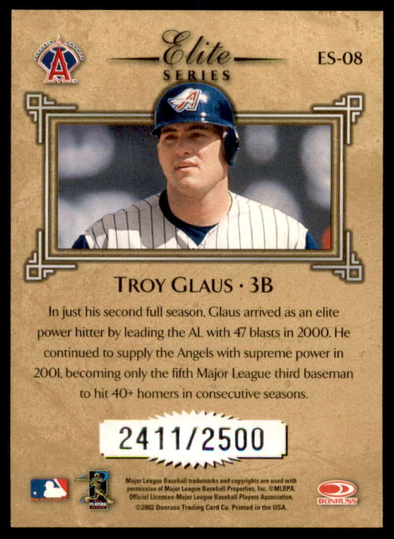 Troy Glaus Card 2002 Donruss Elite Series #8  Image 2