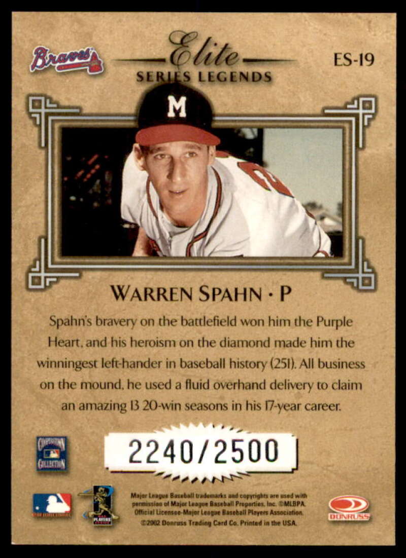 Warren Spahn LGD Card 2002 Donruss Elite Series #19  Image 2