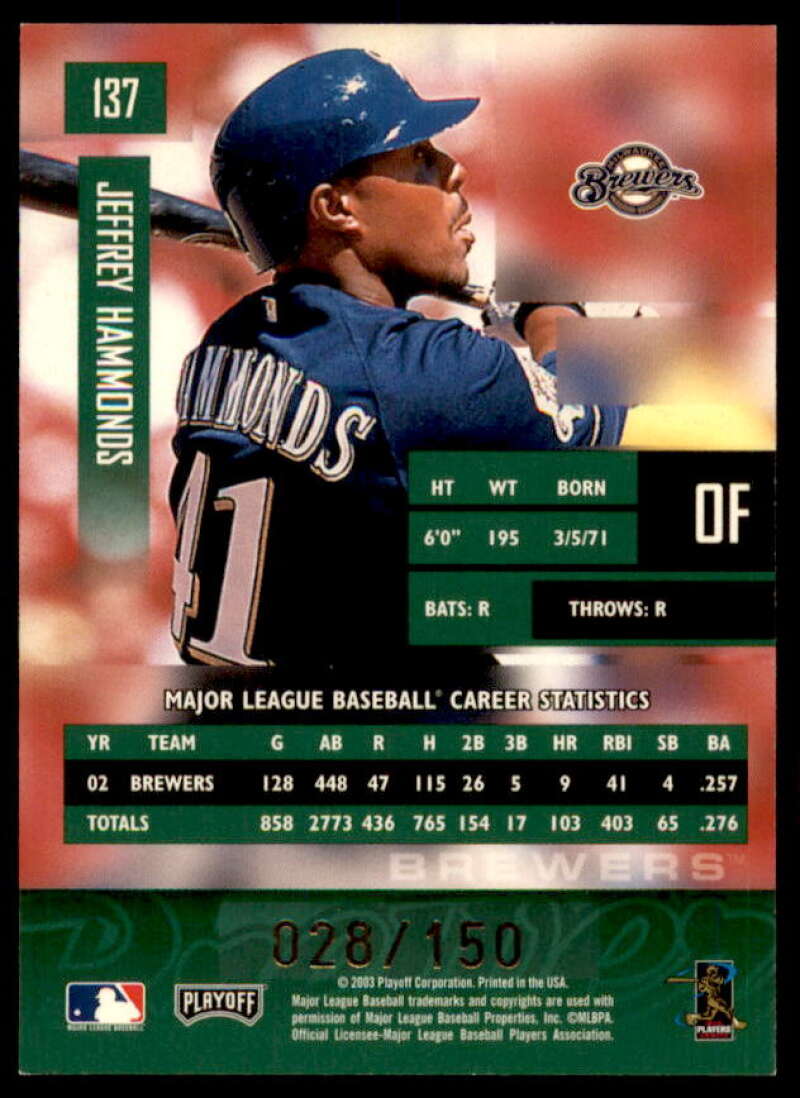 Jeffrey Hammonds Card 2003 Playoff Prestige Xtra Points Green #137  Image 2