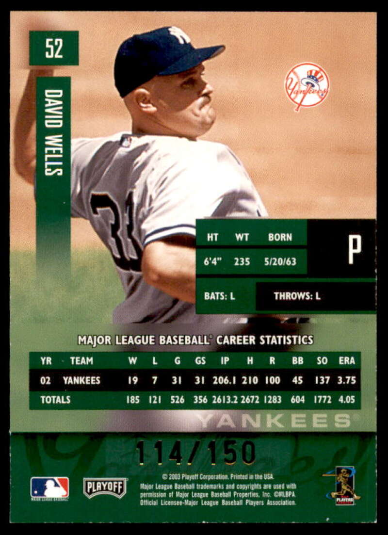 David Wells Card 2003 Playoff Prestige Xtra Points Green #52  Image 2