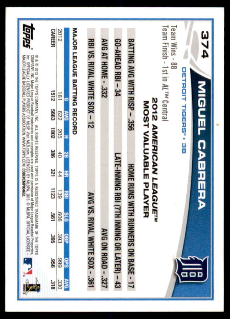 Miguel Cabrera Card 2013 Topps Emerald #374  Image 2