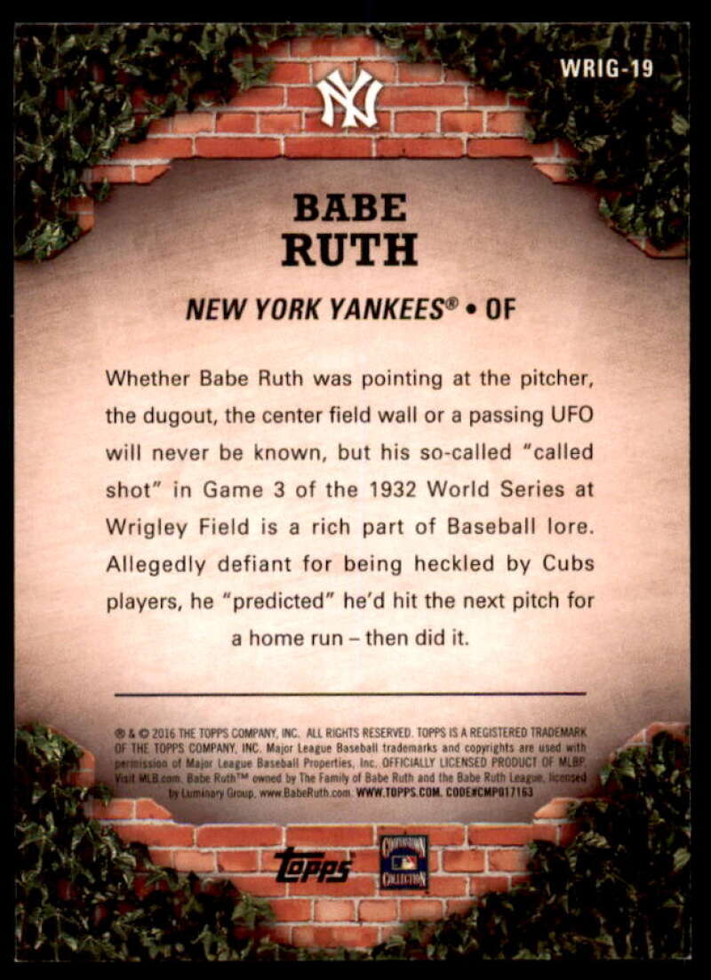 Babe Ruth Card 2016 Topps 100 Years at Wrigley Field #WRIG19  Image 2