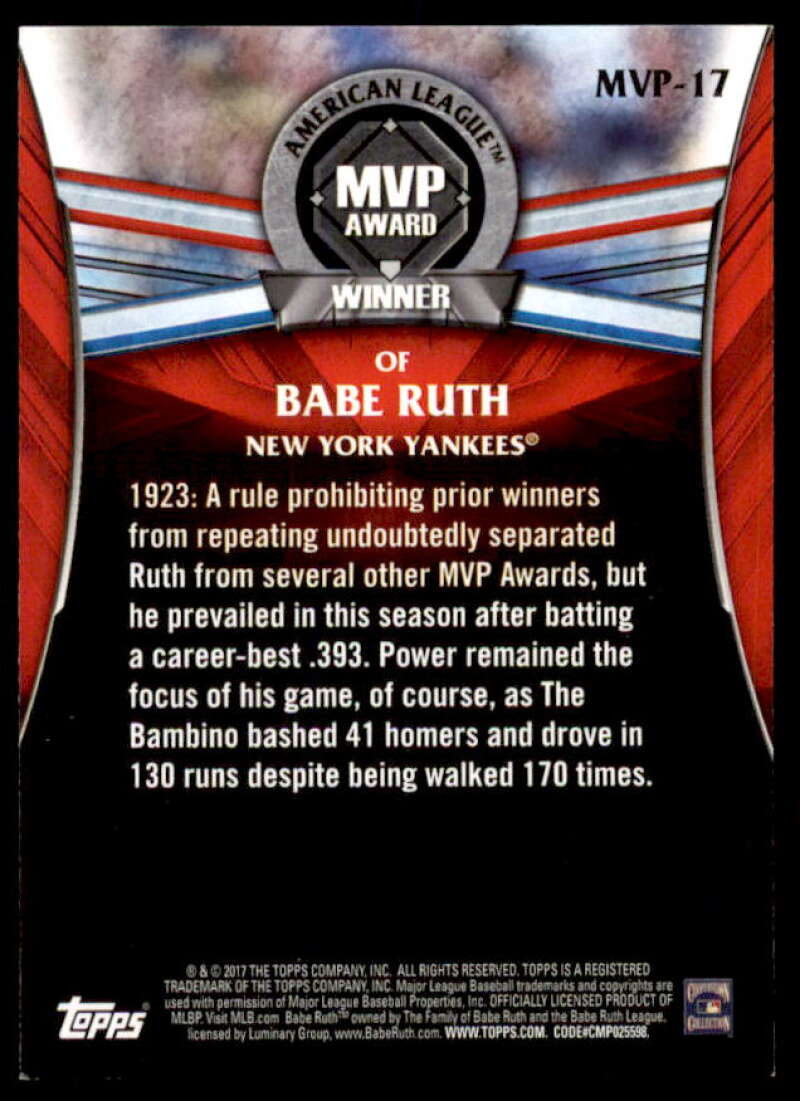 Babe Ruth Card 2017 Topps Update MVP Award #MVP17  Image 2
