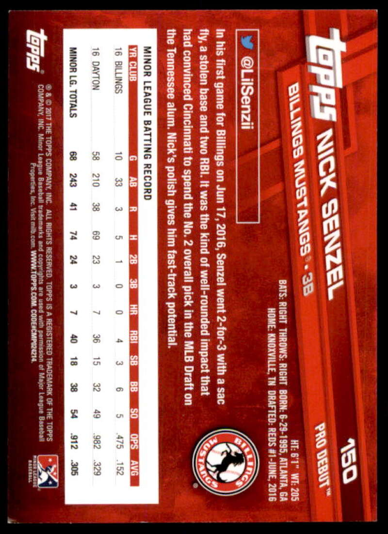 Nick Senzel SP/Throwing Rookie Card 2017 Topps Pro Debut #150B  Image 2